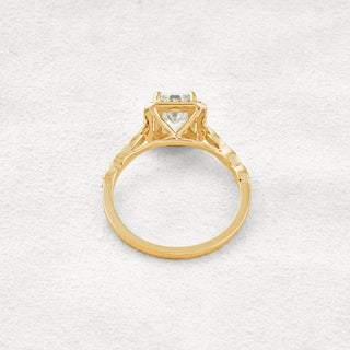 1.6 CT Emerald Cut Halo Pave Moissanite Diamond Engagement Ring