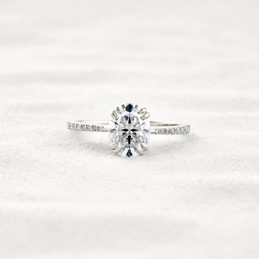 1.91 CT Oval Cut Pave Moissanite Diamond Engagement Ring In White Gold