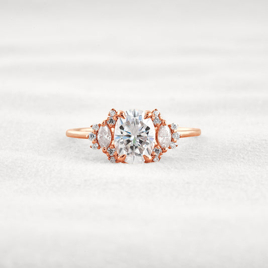 1.33 CT Oval Cut Cluster Moissanite Diamond Engagement Ring In Rose Gold