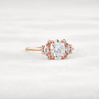 1.33 CT Oval Cut Cluster Moissanite Diamond Engagement Ring In Rose Gold