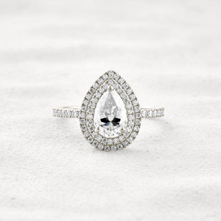 1.33 CT Pear Cut Double Halo Moissanite Diamond Engagement Ring
