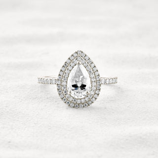 1.33 CT Pear Cut Double Halo Moissanite Diamond Engagement Ring In White Gold