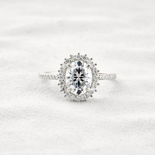 1.91 CT Oval Cut Halo & Pave Moissanite Diamond Engagement Ring In White Gold