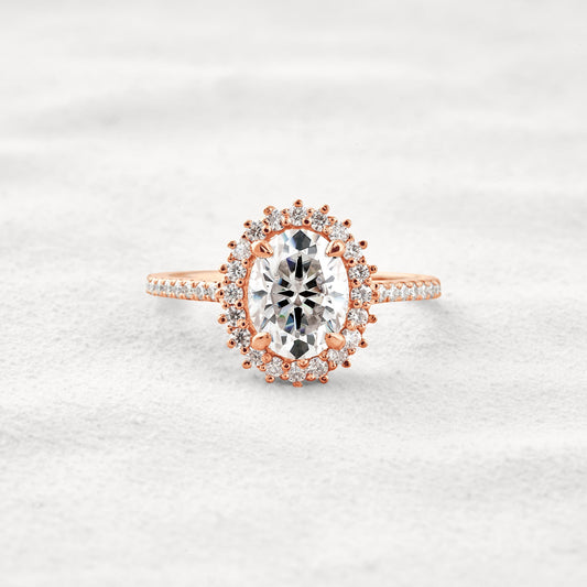 1.91 CT Oval Cut Halo & Pave Moissanite Diamond Engagement Ring In Rose Gold
