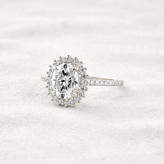 1.91 CT Oval Cut Halo & Pave Moissanite Diamond Engagement Ring In White Gold