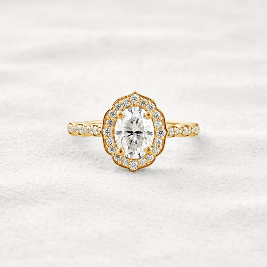 1.31 CT Oval Cut Halo & Pave Moissanite Diamond Engagement Ring