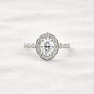 1.31 CT Oval Cut Halo & Pave Moissanite Diamond Engagement Ring In White Gold