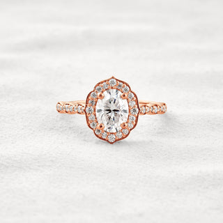 1.31 CT Oval Cut Halo & Pave Moissanite Diamond Engagement Ring In Rose Gold