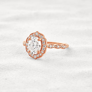 1.31 CT Oval Cut Halo & Pave Moissanite Diamond Engagement Ring In Rose Gold
