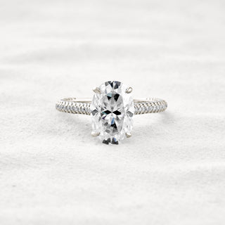 4 CT Oval Cut Pave Moissanite Diamond Engagement Ring In White Gold