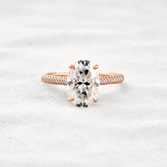 4 CT Oval Cut Pave Moissanite Diamond Engagement Ring In Rose Gold