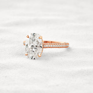 4 CT Oval Cut Pave Moissanite Diamond Engagement Ring In Rose Gold
