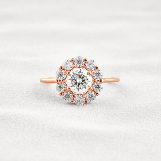 1 CT Round Cut Halo Moissanite Diamond Engagement Ring In Rose Gold