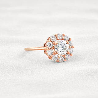 1 CT Round Cut Halo Moissanite Diamond Engagement Ring In Rose Gold