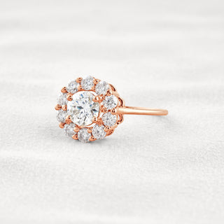 1 CT Round Cut Halo Moissanite Diamond Engagement Ring In Rose Gold