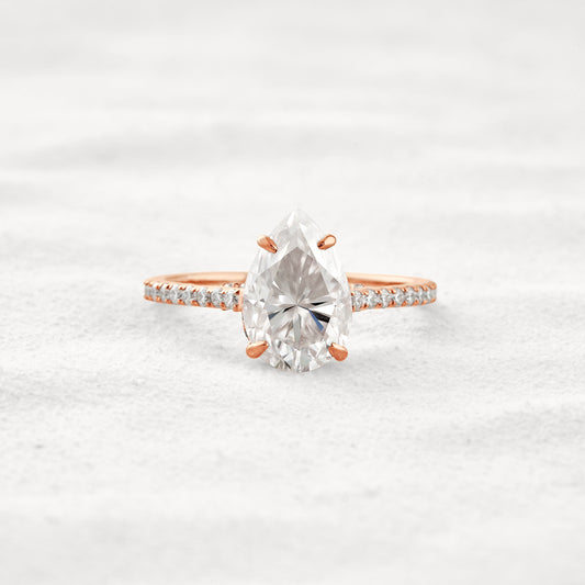 2.8 CT Pear Cut Pave Moissanite Diamond Engagement Ring In Rose Gold
