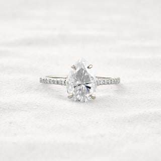 2.8 CT Pear Cut Pave Moissanite Diamond Engagement Ring In White Gold