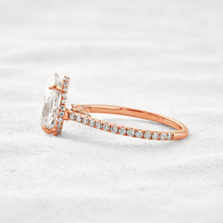 2.8 CT Pear Cut Pave Moissanite Diamond Engagement Ring In Rose Gold