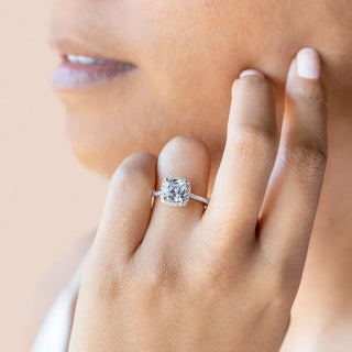 2.15 CT Cushion Moissanite Diamond Halo Engagement Ring