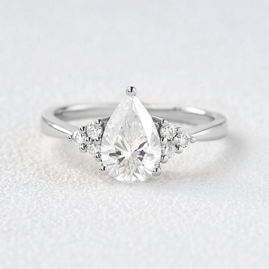 1.52 CT Pear Moissanite Diamond Cluster Engagement Ring