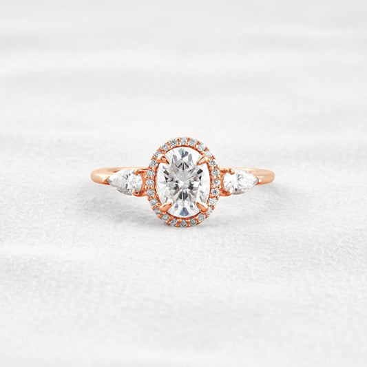 1.33 CT Oval Cut Halo Moissanite Diamond Engagement Ring In Rose Gold
