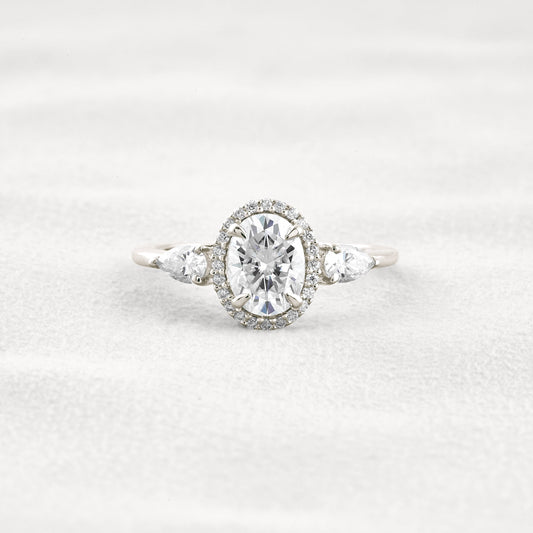 1.33 CT Oval Cut Halo Moissanite Diamond Engagement Ring In White Gold