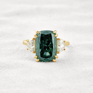6.3 CT Dark Green Cushion 3 Stones Cut Moissanite Diamond Engagement Ring In Rose Gold
