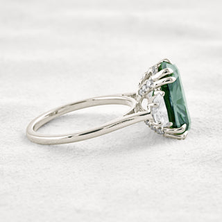 6.3 CT Dark Green Cushion 3 Stones Cut Moissanite Diamond Engagement Ring