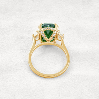 6.3 CT Dark Green Cushion 3 Stones Cut Moissanite Diamond Engagement Ring In White Gold