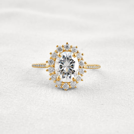 1.91 CT Oval Cut Halo & Pave Moissanite Diamond Engagement Ring