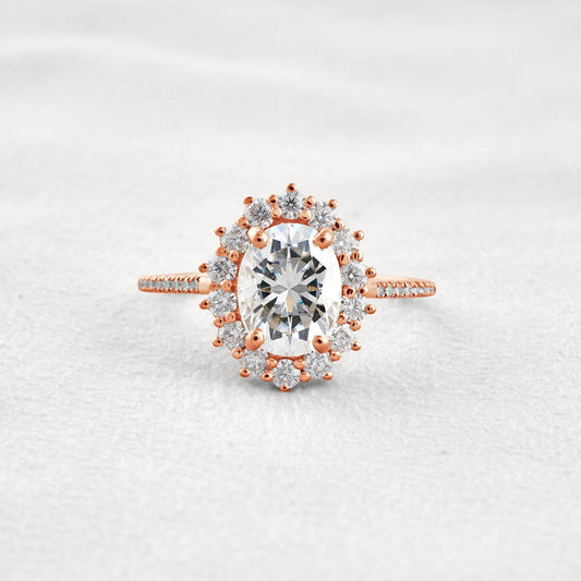 1.91 CT Oval Cut Halo & Pave Moissanite Diamond Engagement Ring In Rose Gold