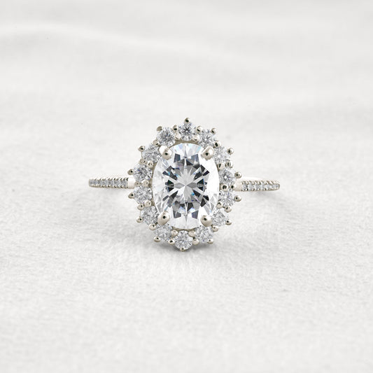 1.91 CT Oval Cut Halo & Pave Moissanite Diamond Engagement Ring In White Gold