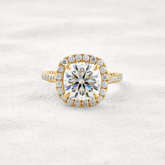 4 CT Cushion Cut Halo & Pave Moissanite Diamond Engagement Ring