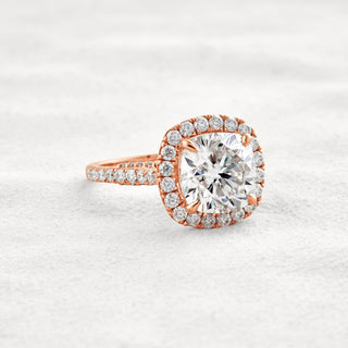 4 CT Cushion Cut Halo & Pave Moissanite Diamond Engagement Ring In Rose Gold