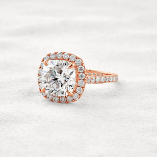 4 CT Cushion Cut Halo & Pave Moissanite Diamond Engagement Ring In Rose Gold