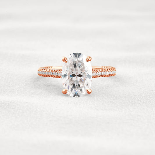 4 CT Oval Cut Pave Moissanite Diamond Engagement Ring & Wedding Ring In Rose Gold