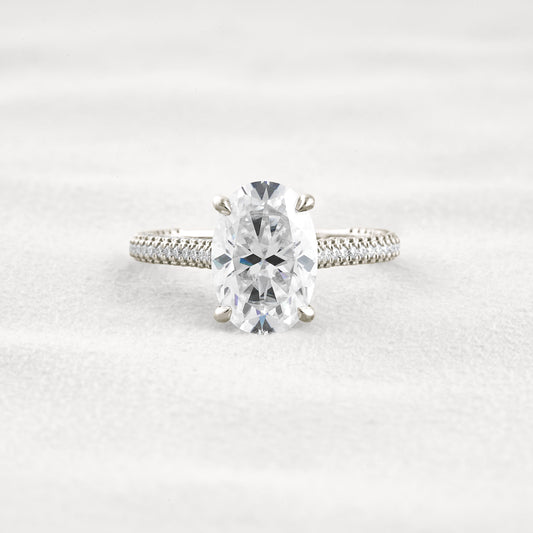 4 CT Oval Cut Pave Moissanite Diamond Engagement Ring & Wedding Ring In White Gold