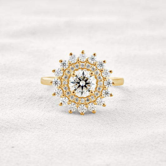 1 CT Round Cut Double Halo Moissanite Diamond Engagement Ring