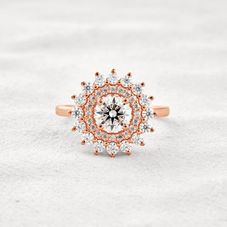 1 CT Round Cut Double Halo Moissanite Diamond Engagement Ring In Rose Gold