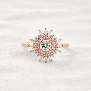 0.5 CT Round Cut Double Halo Moissanite Diamond Engagement Ring In Rose Gold