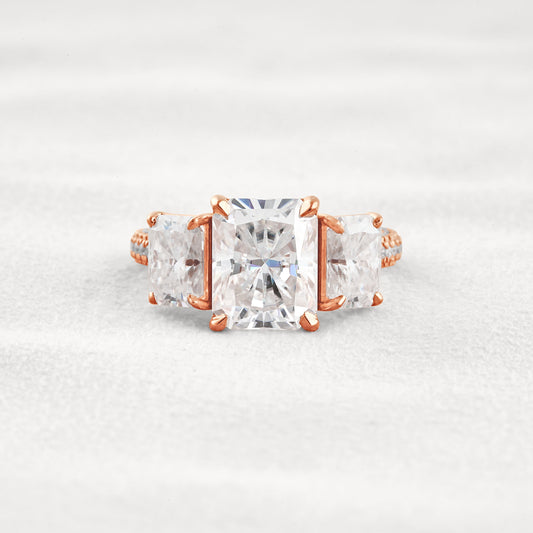 3.51 CT Radiant Cut 3 Stones Moissanite Diamond Engagement Ring In Rose Gold