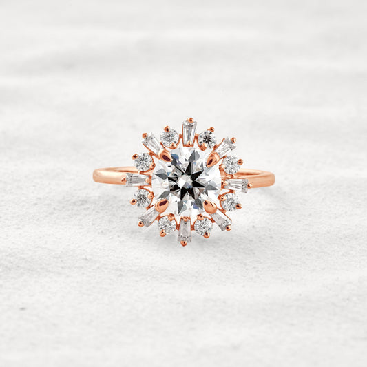 1.35 CT Round Cut Halo Moissanite Diamond Engagement Ring In Rose Gold