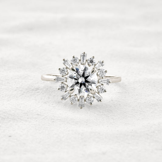 1.35 CT Round Cut Halo Moissanite Diamond Engagement Ring In White Gold