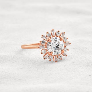 1.35 CT Round Cut Halo Moissanite Diamond Engagement Ring In Rose Gold