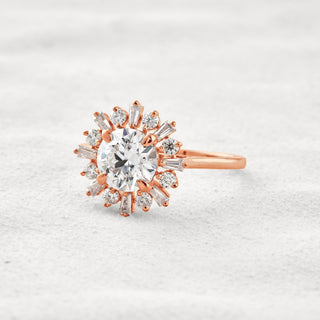 1.35 CT Round Cut Halo Moissanite Diamond Engagement Ring In Rose Gold