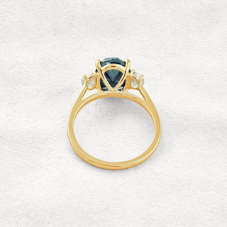 4 CT Dark Green Oval 3 Stones Cut Moissanite Diamond Engagement Ring