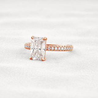 2.6 CT Radiant Cut Pave Moissanite Diamond Engagement Ring In Rose Gold