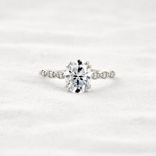 1.91 CT Oval Cut Pave Moissanite Diamond Engagement Ring In White Gold