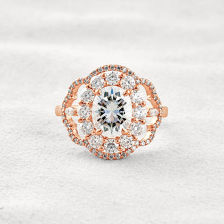 1.91 CT Oval Cut Vintage Halo Moissanite Diamond Engagement Ring In Rose Gold