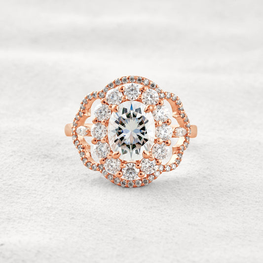 1.91 CT Oval Cut Vintage Halo Moissanite Diamond Engagement Ring In Rose Gold